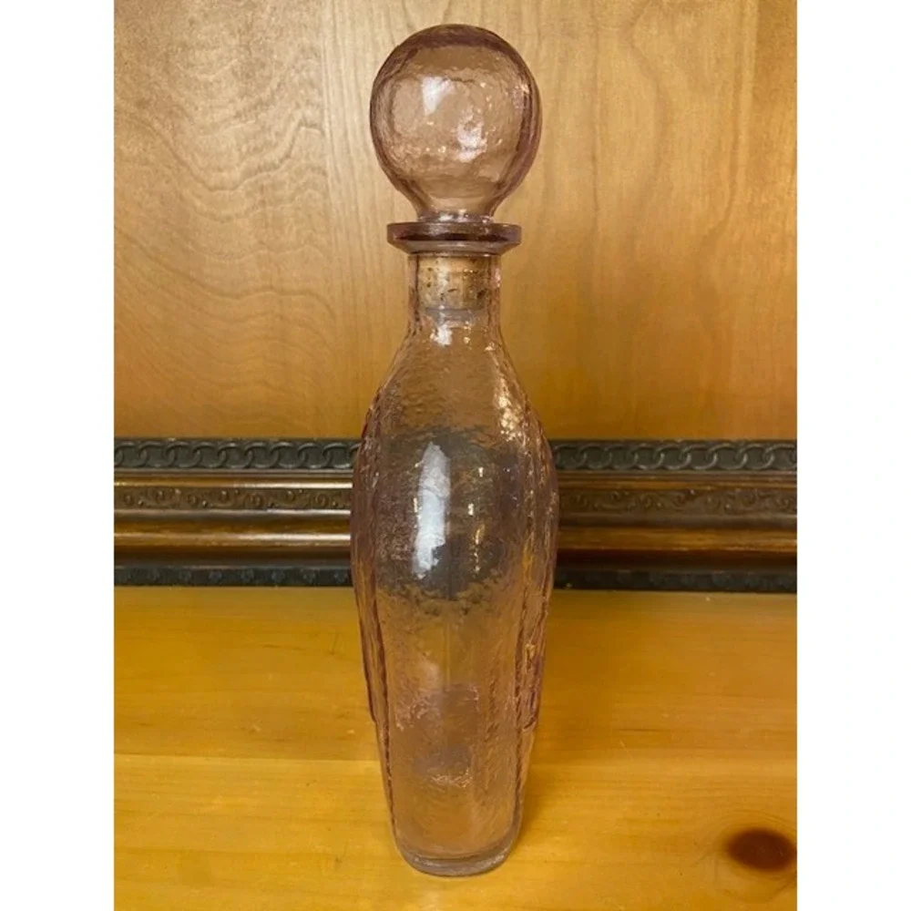 Vintage Amethyst Purple Glass Decanter Courage Ship Embossed Bottle with Stopper